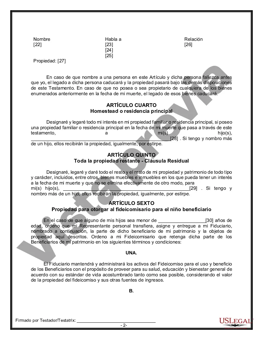 Preview Formulario Legal de Última Voluntad y Testamento para Viuda o Viudo con Hijos Menores