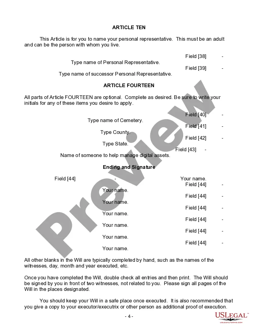 Preview Last Will and Testament for Widow or Widower with Minor Children