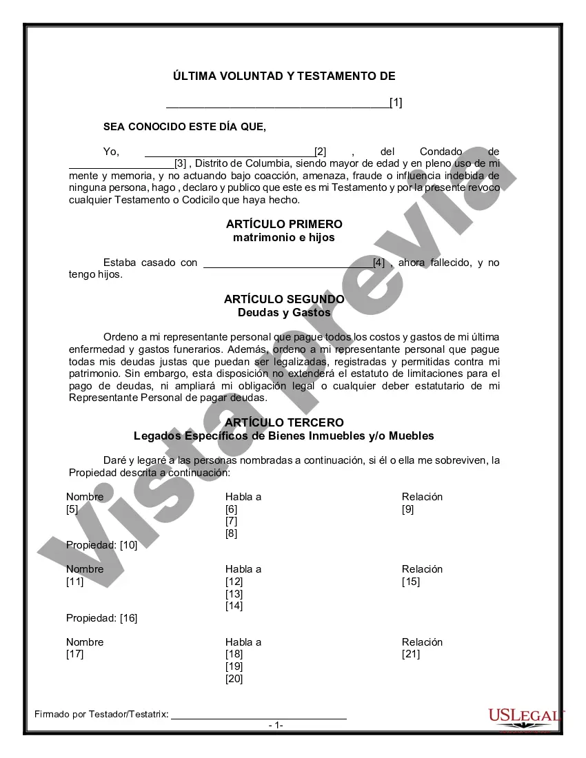 Preview Formulario de última voluntad legal para una viuda o viudo sin hijos