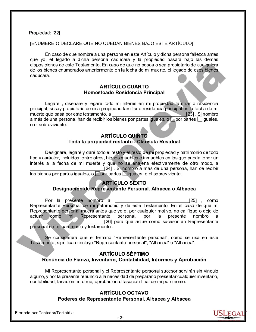 Preview Formulario de última voluntad legal para una viuda o viudo sin hijos