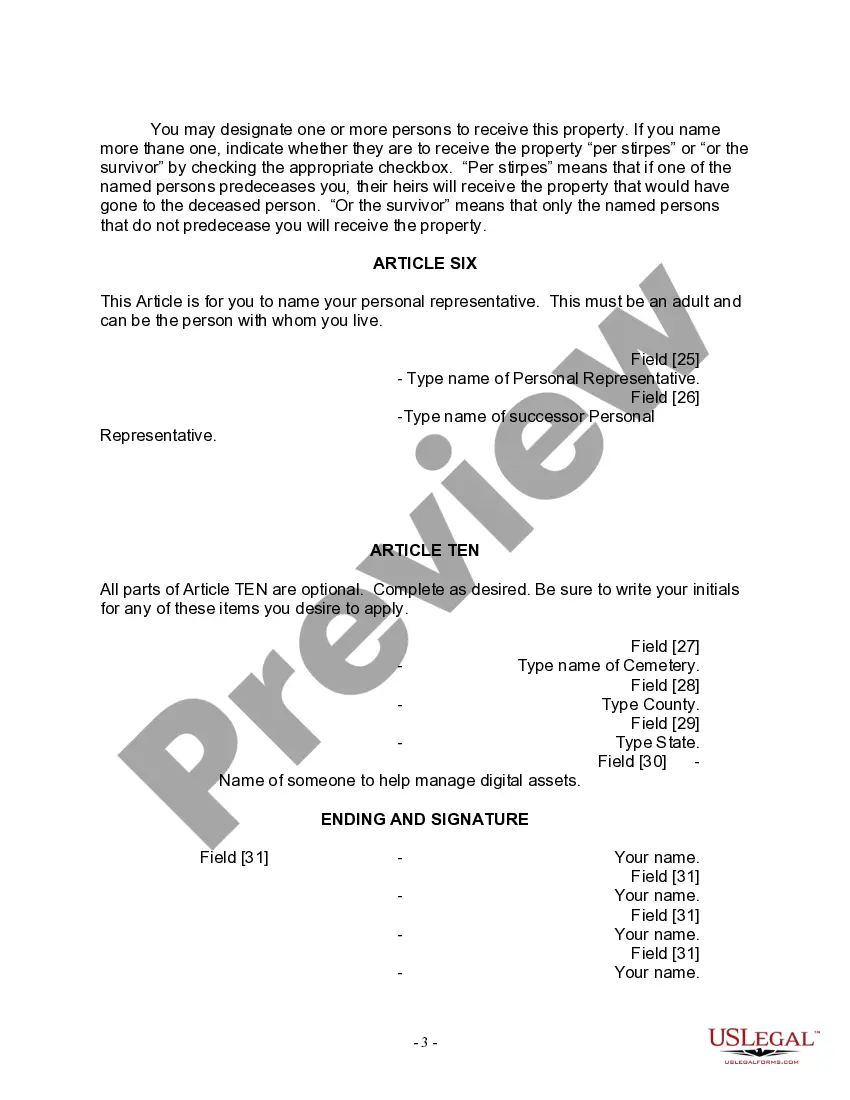 Preview Last Will for a Widow or Widower with no Children