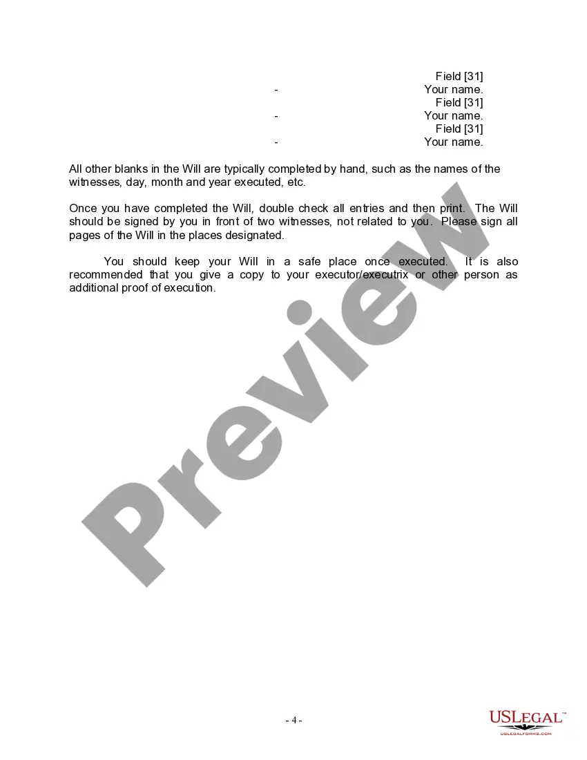 Preview Last Will for a Widow or Widower with no Children