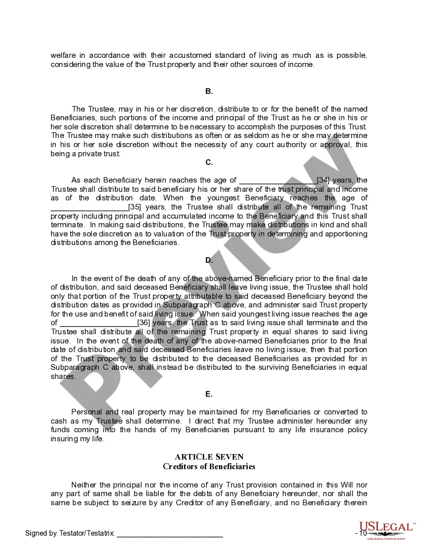 Preview Last Will and Testament for a Widow or Widower with Adult and Minor Children