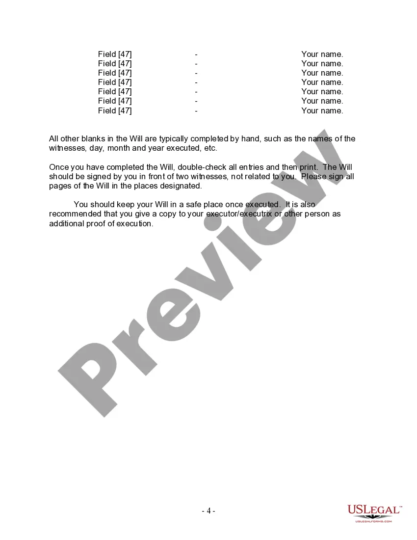 Preview Last Will and Testament for a Widow or Widower with Adult and Minor Children