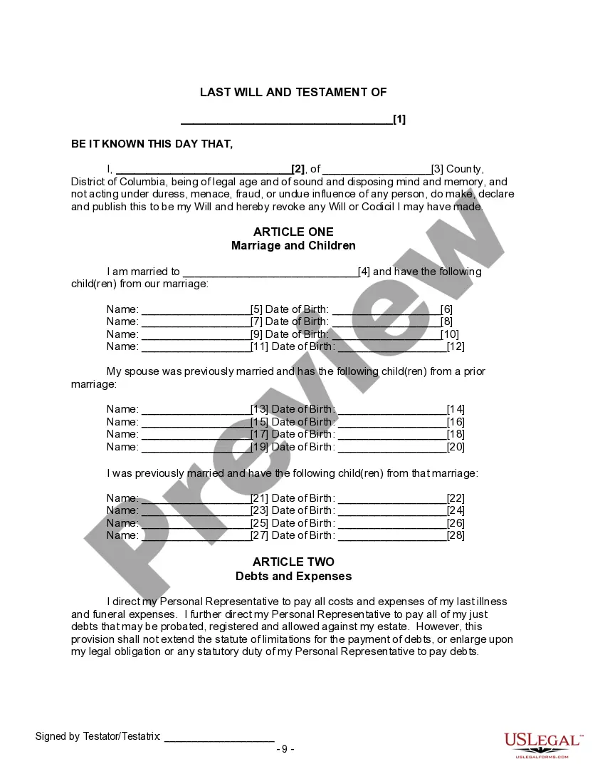 Preview Last Will and Testament for Divorced and Remarried Person with Mine, Yours and Ours Children