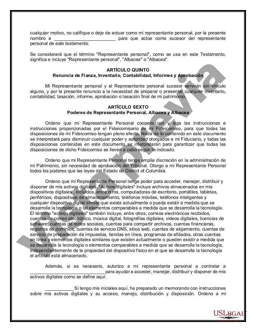 Preview Último testamento legal y formulario de testamento con todos los bienes en fideicomiso llamado testamento invertido