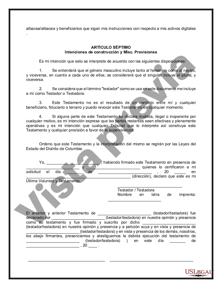 Preview Último testamento legal y formulario de testamento con todos los bienes en fideicomiso llamado testamento invertido