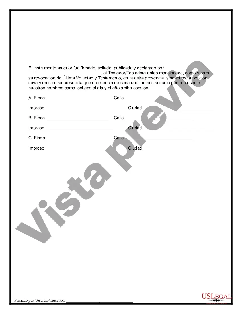 Preview Revocación por escrito del testamento