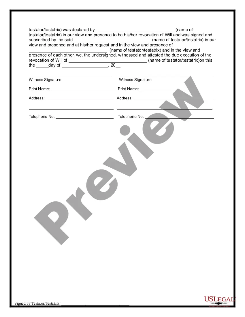 Preview Written Revocation of Will