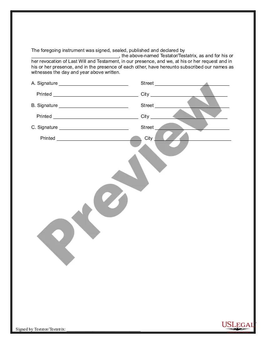 Preview Written Revocation of Will