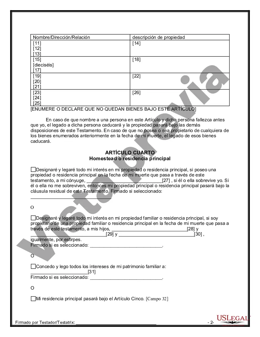 Preview Última voluntad y testamento para otras personas