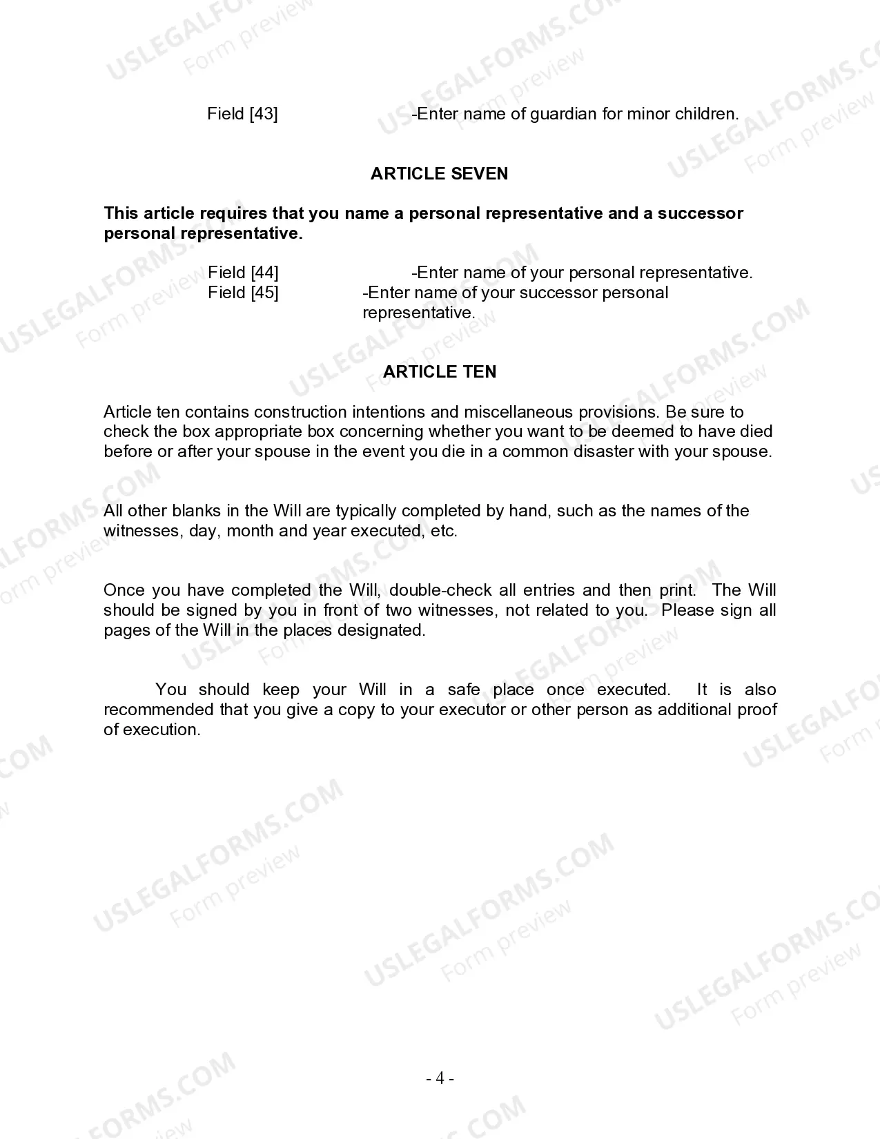 Preview Last Will and Testament for other Persons