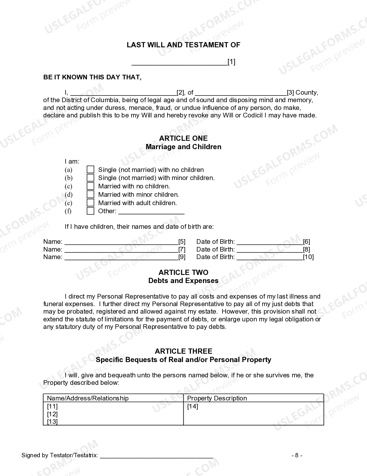 Preview Last Will and Testament for other Persons