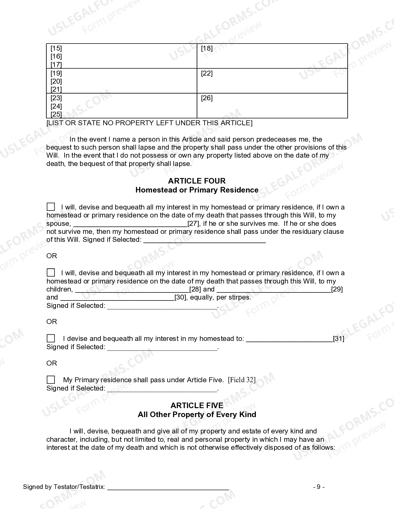 Preview Last Will and Testament for other Persons