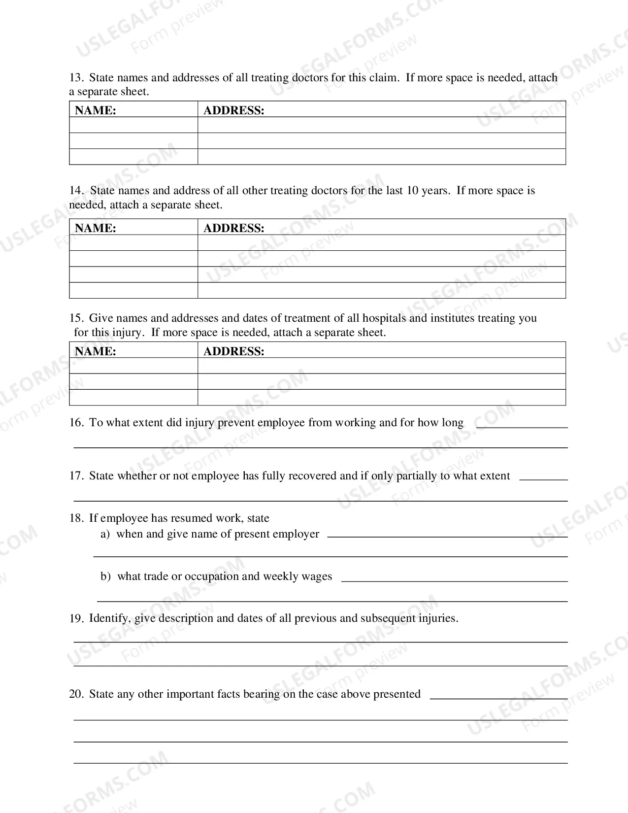 Preview Petition To Determine Compensation Due To Injured Employee