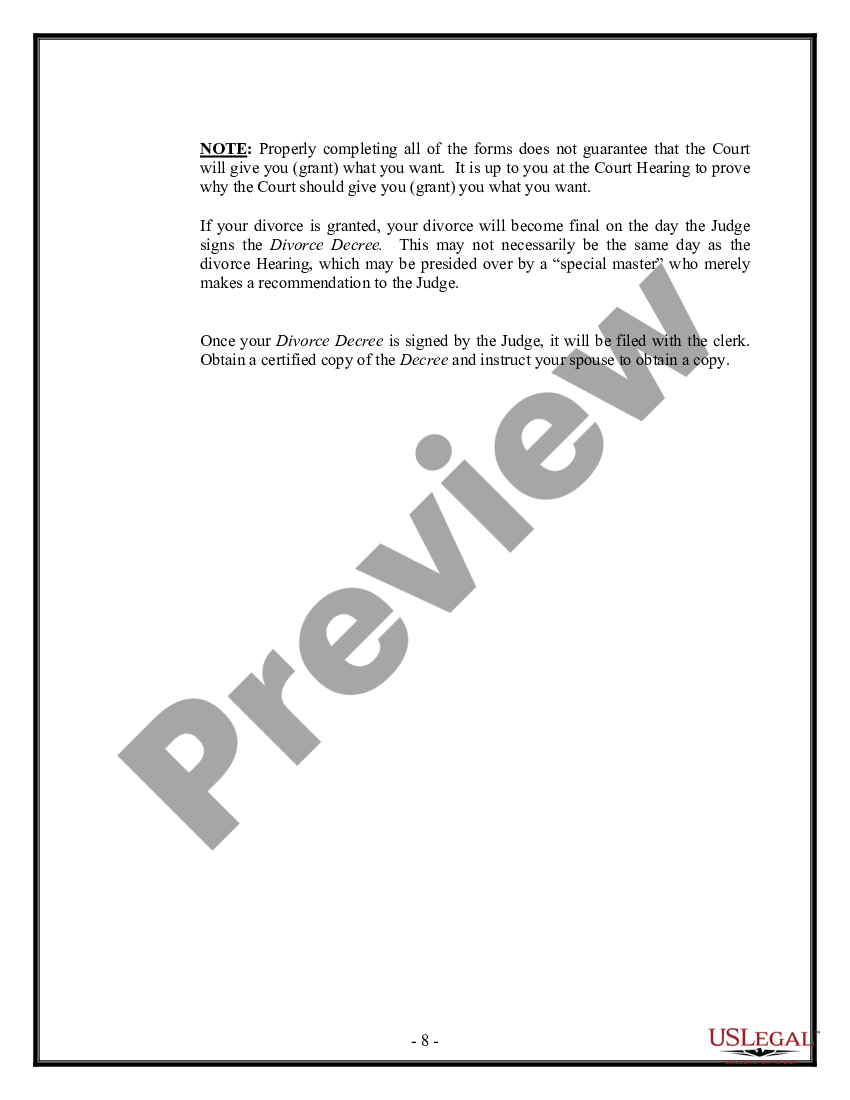 page 7 No-Fault Uncontested Agreed Divorce Package for Dissolution of Marriage with Adult Children and with or without Property and Debts preview