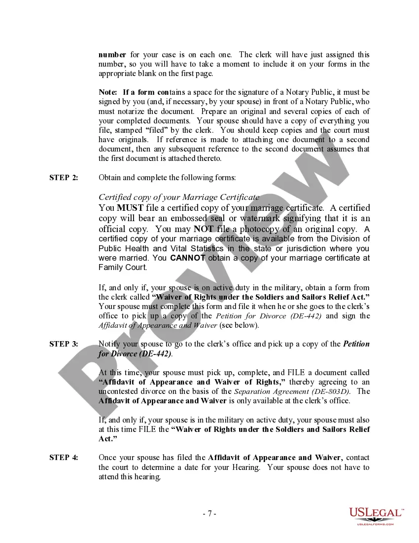 Preview Delaware No-Fault Uncontested Agreed Divorce Package for Dissolution of Marriage with Adult Children and with or without Property and Debts