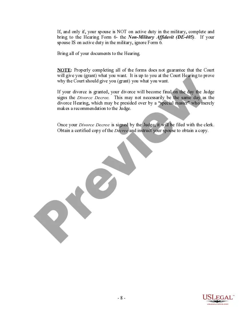 Preview Delaware No-Fault Uncontested Agreed Divorce Package for Dissolution of Marriage with Adult Children and with or without Property and Debts
