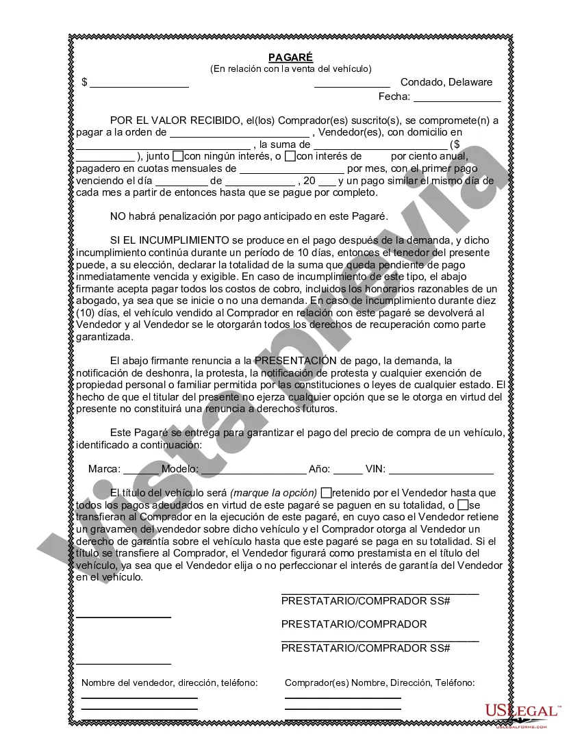Preview Factura de venta de automóvil o vehículo, incluida la declaración del cuentakilómetros y el pagaré
