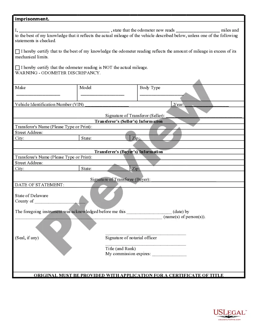 Preview Bill of Sale for Automobile or Vehicle including Odometer Statement and Promissory Note