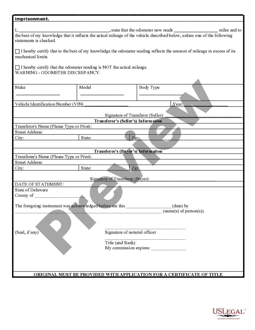 Preview Bill of Sale of Automobile and Odometer Statement for As-Is Sale
