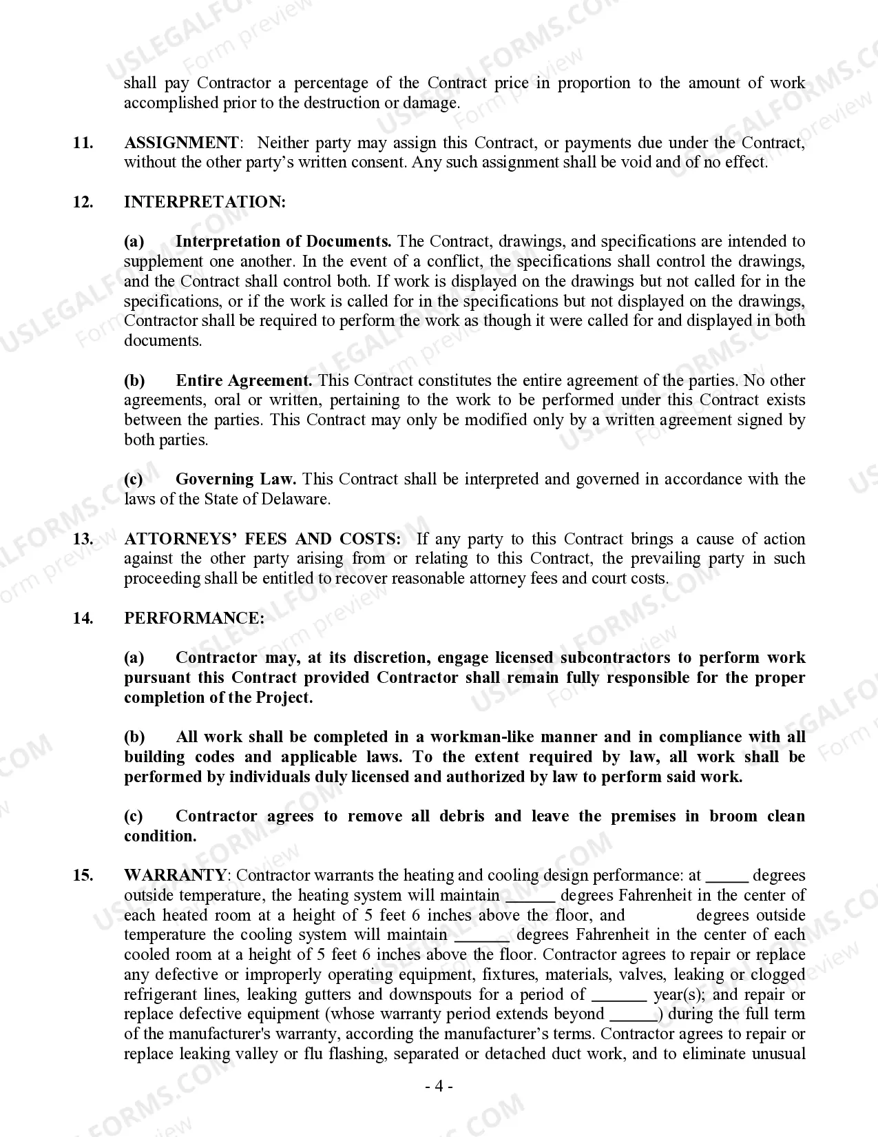 Preview HVAC Contract for Contractor