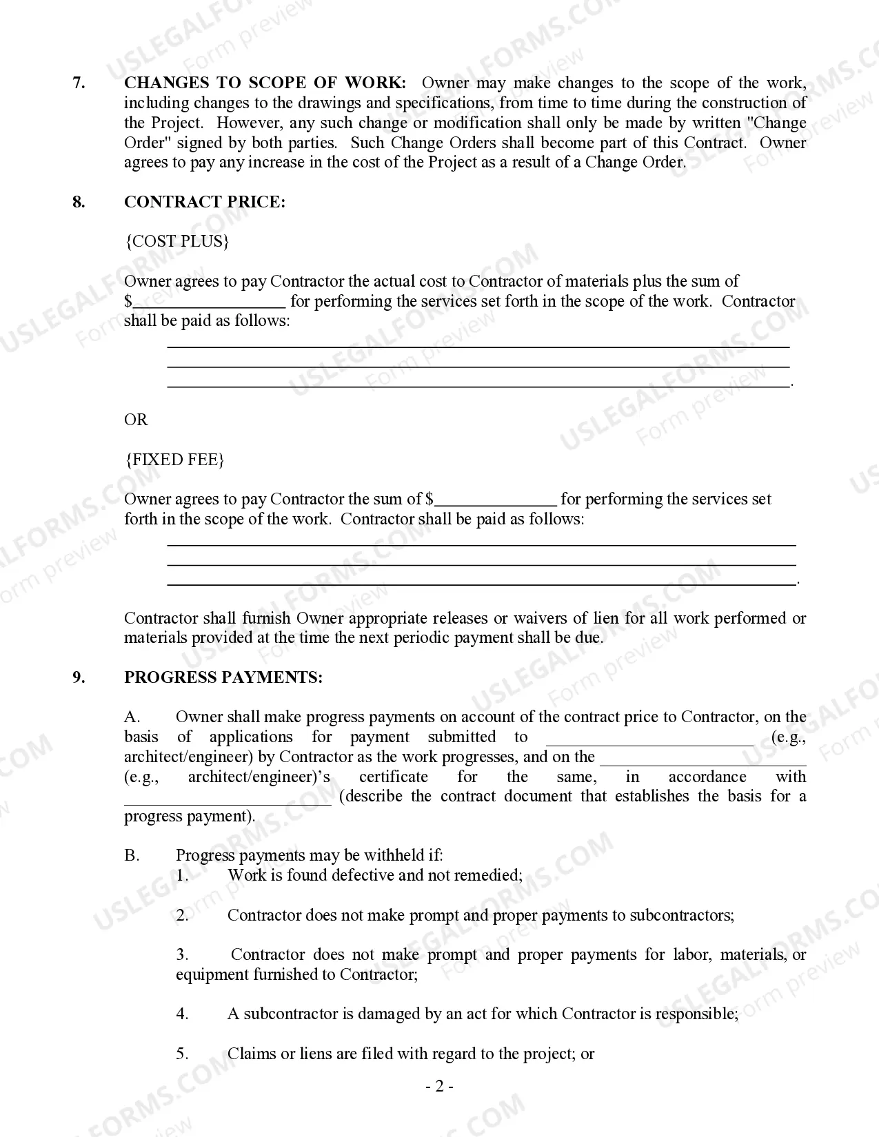 Preview Commercial Contract for Contractor