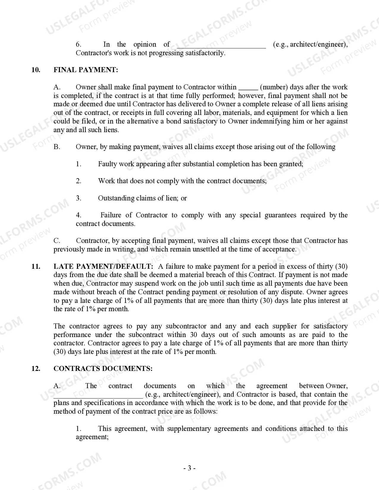 Preview Commercial Contract for Contractor