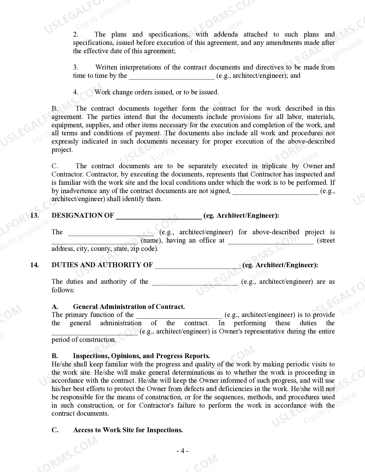 Preview Commercial Contract for Contractor