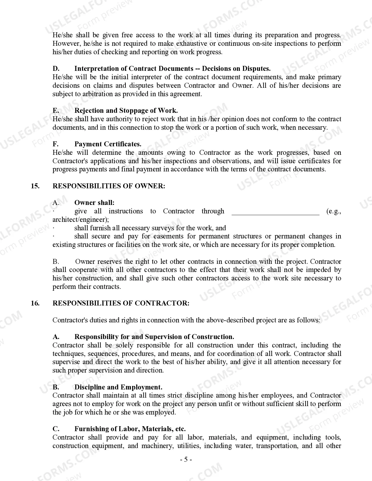 Preview Commercial Contract for Contractor