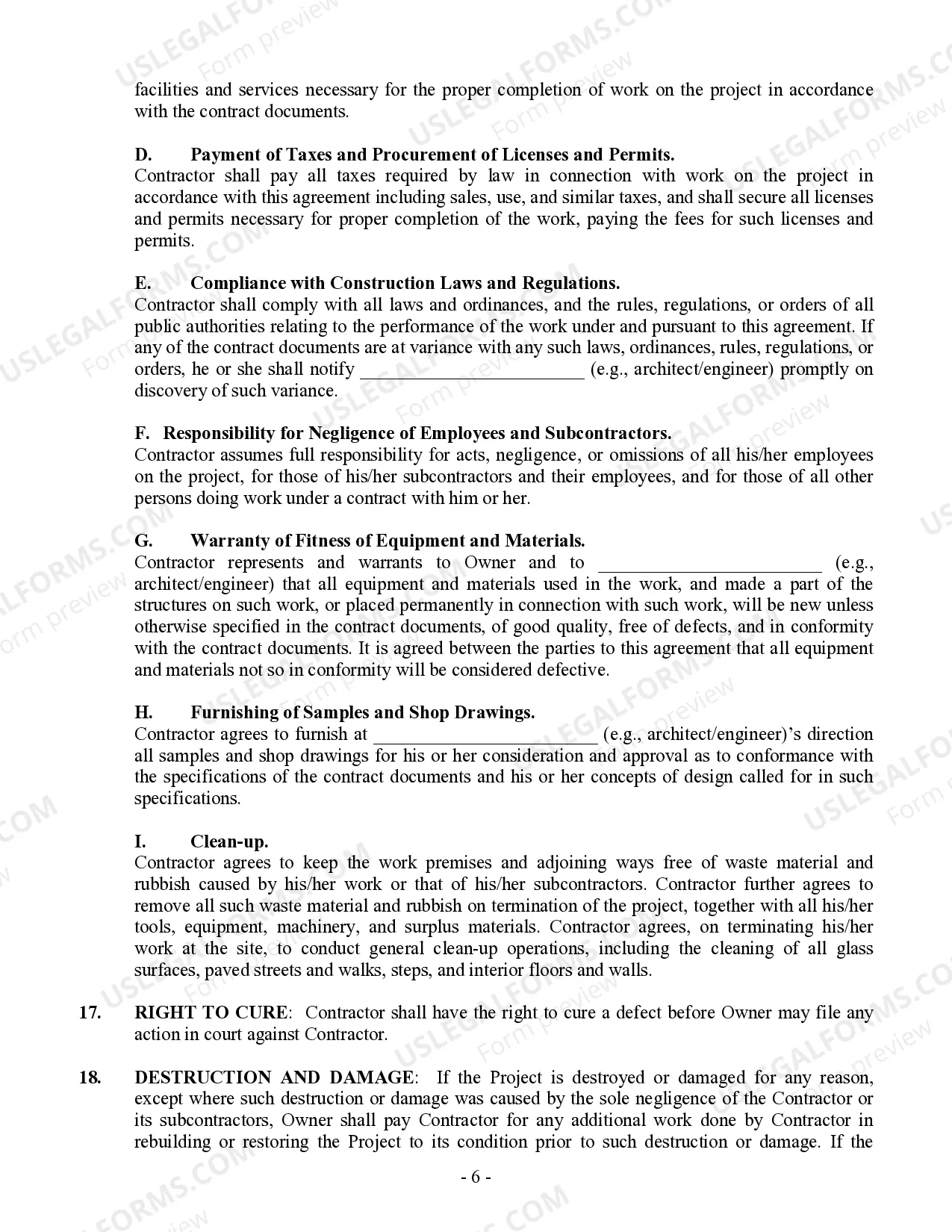 Preview Commercial Contract for Contractor