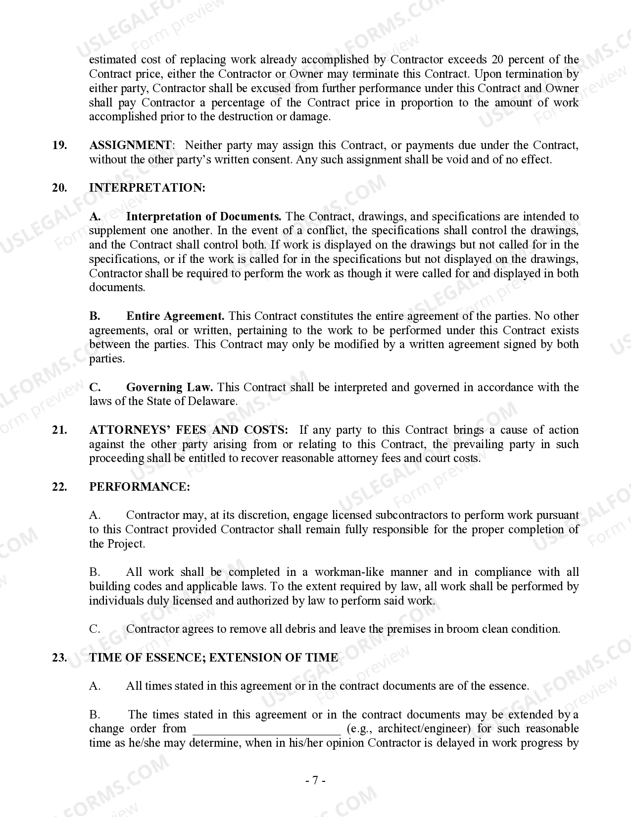 Preview Commercial Contract for Contractor