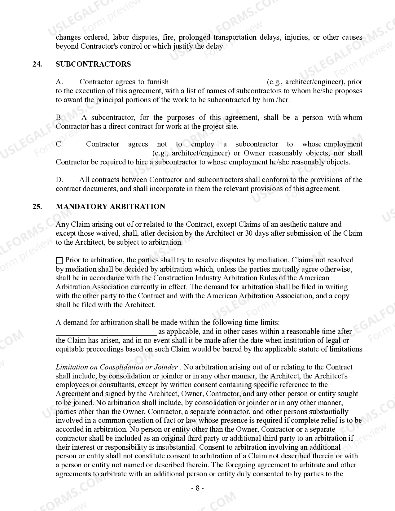 Preview Commercial Contract for Contractor