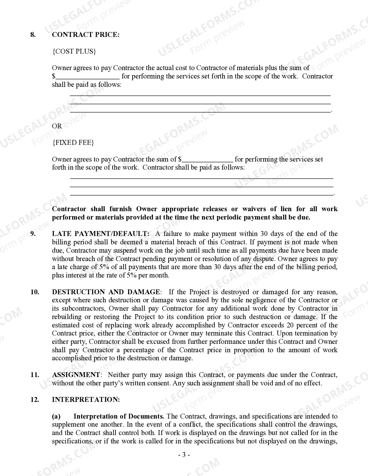 Preview Excavator Contract for Contractor