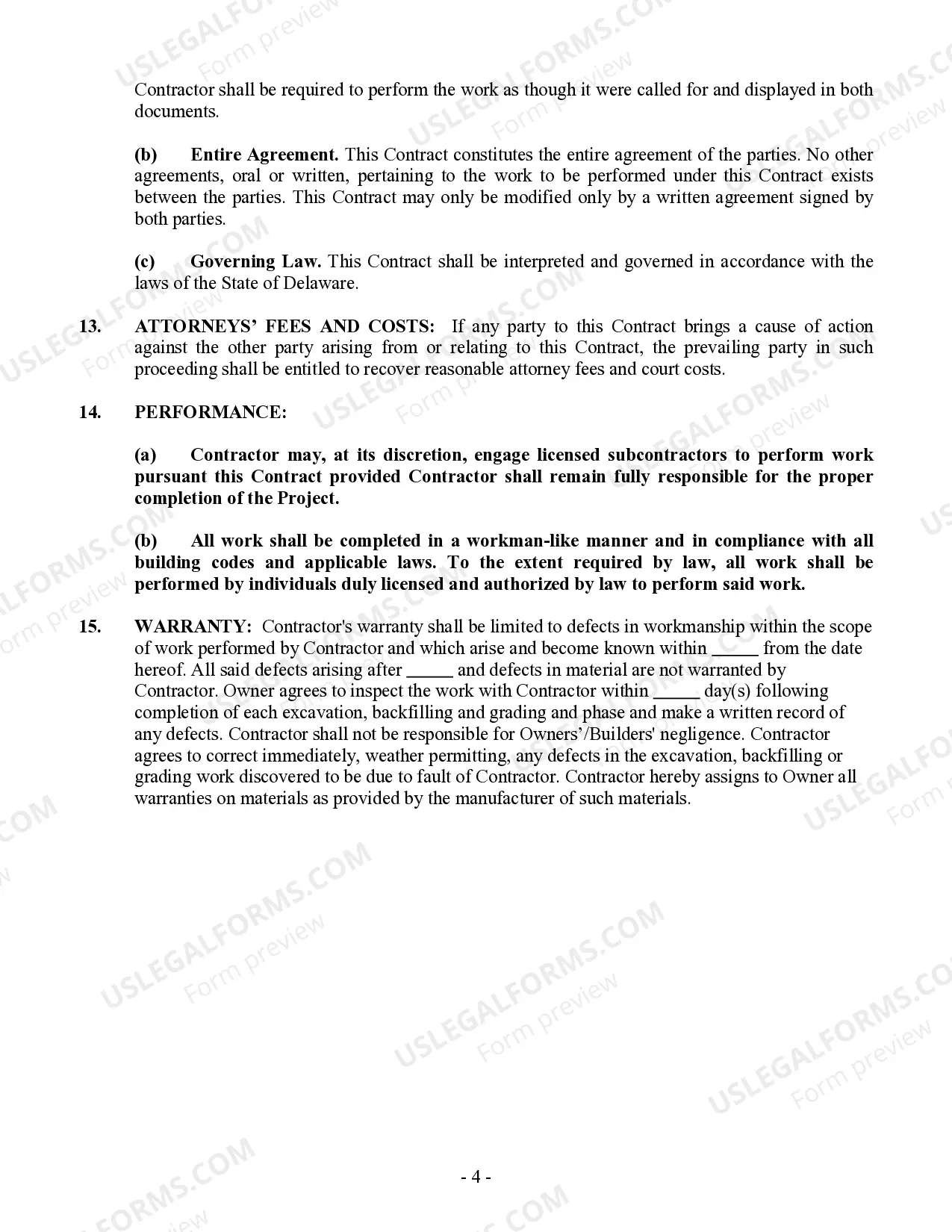 Preview Excavator Contract for Contractor