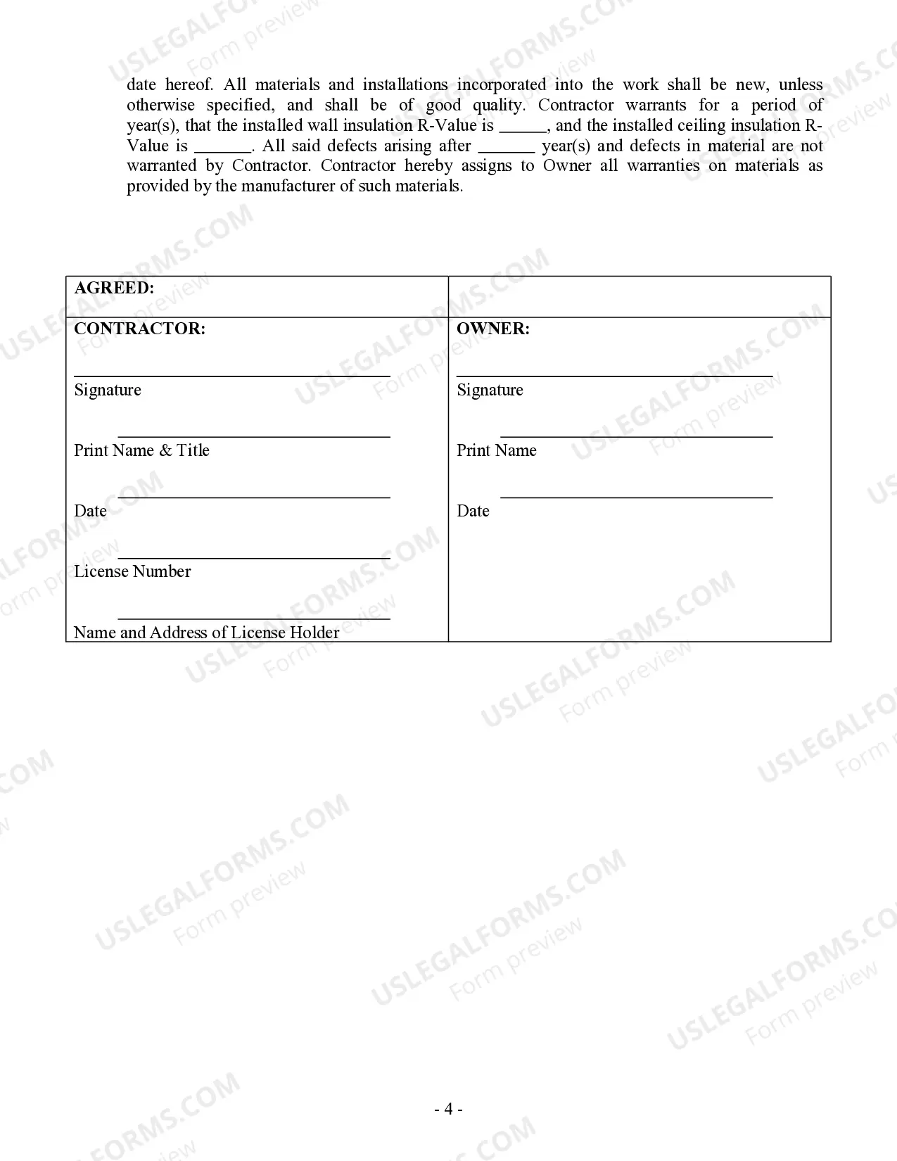 Preview Insulation Contract for Contractor