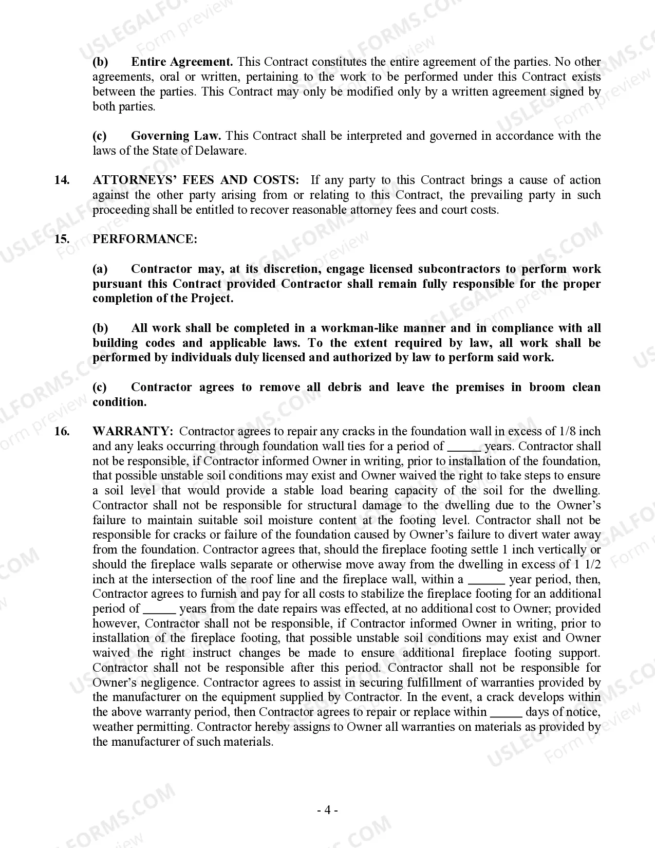 Preview Foundation Contract for Contractor