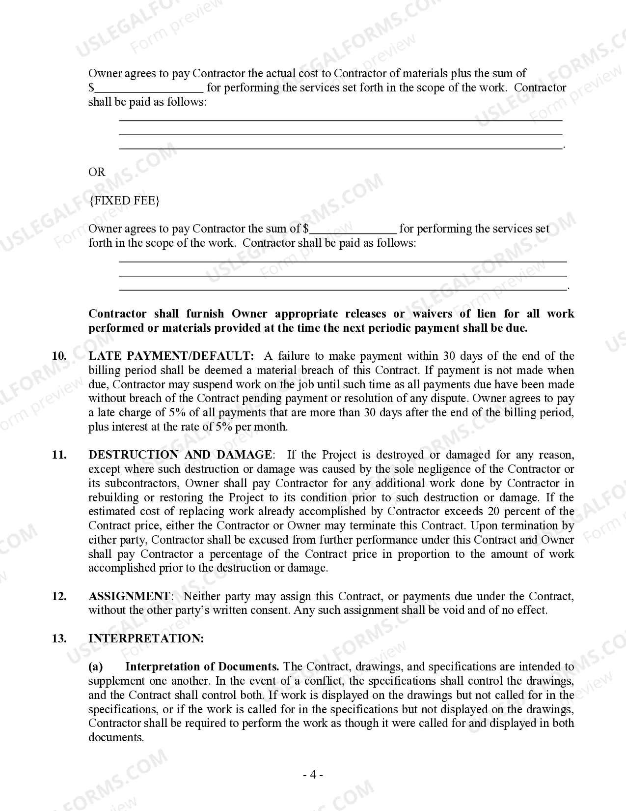 Preview Plumbing Contract for Contractor