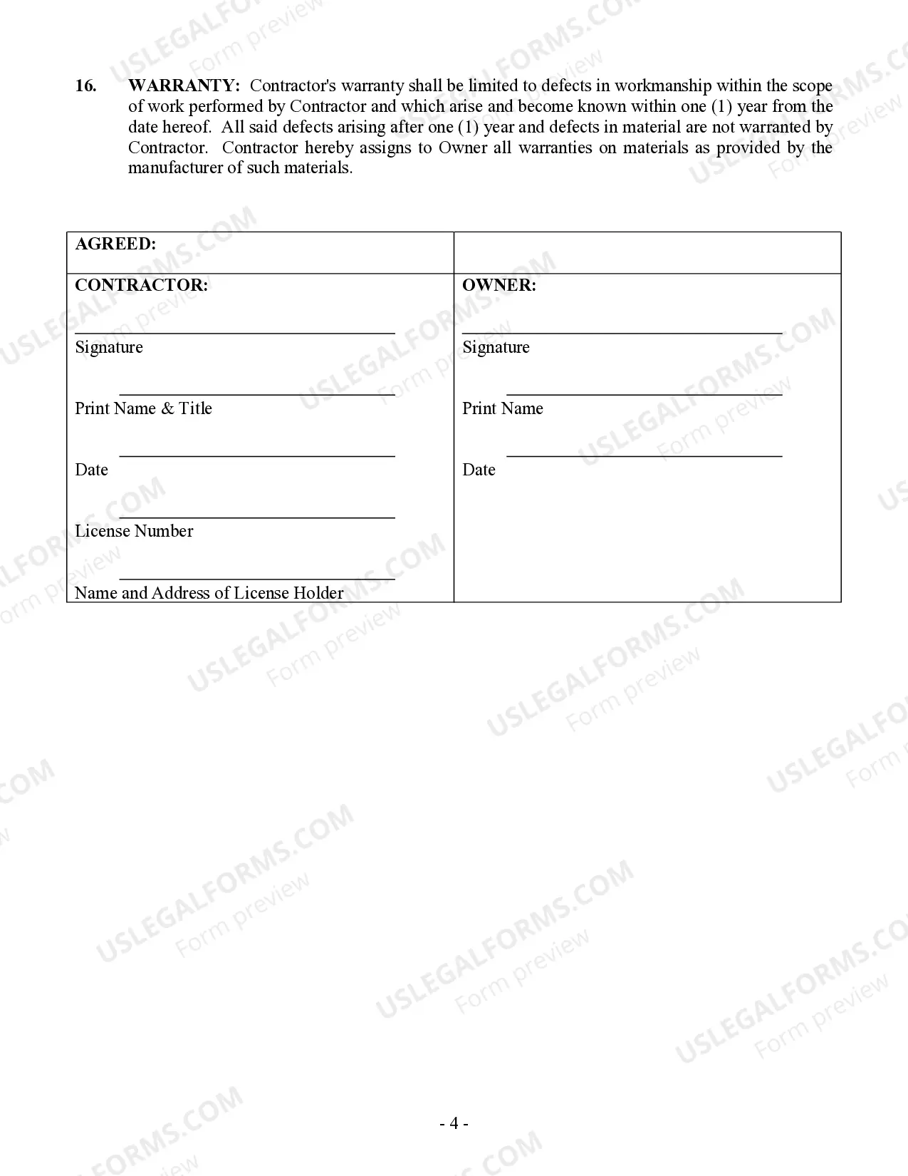 Preview Brick Mason Contract for Contractor