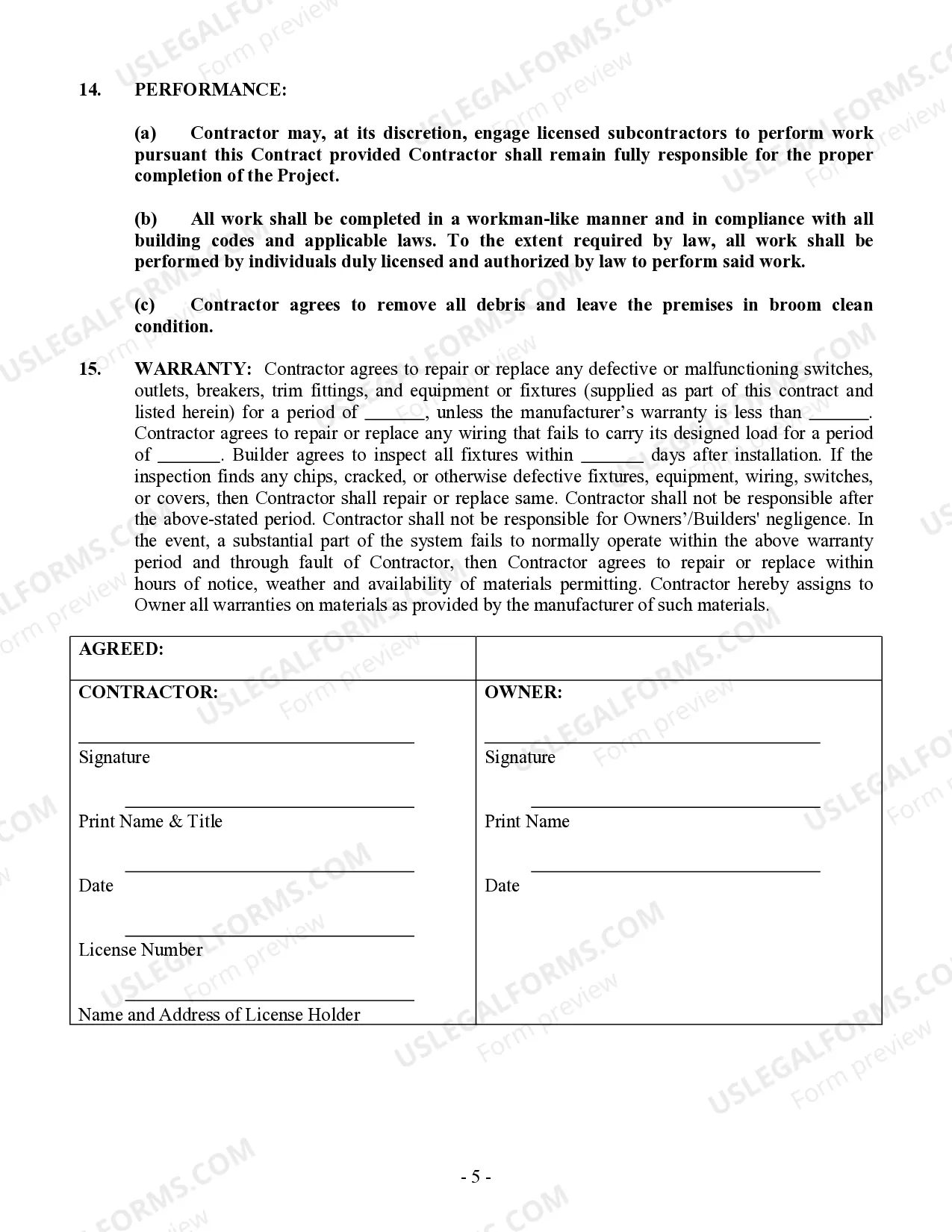 Preview Electrical Contract for Contractor