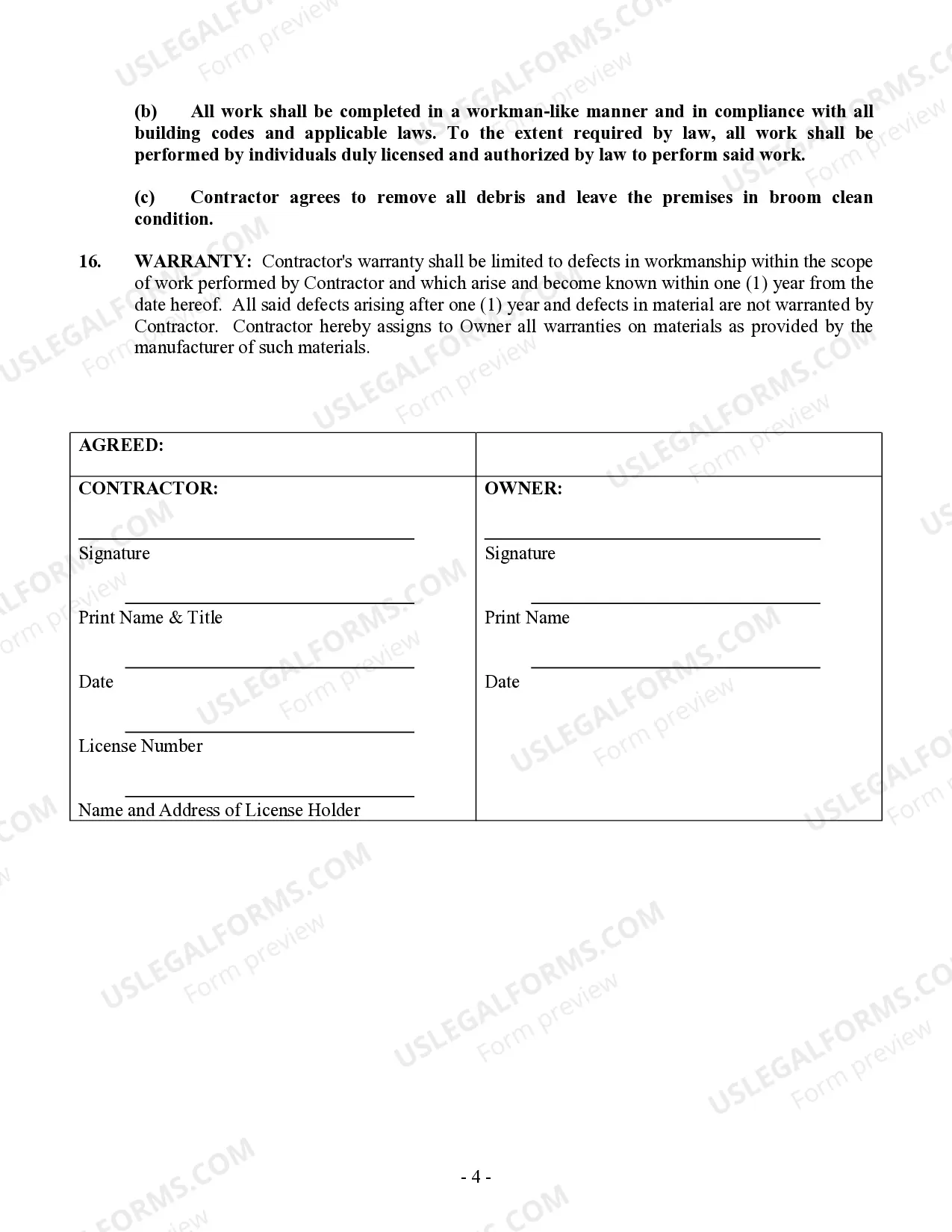 Preview Flooring Contract for Contractor