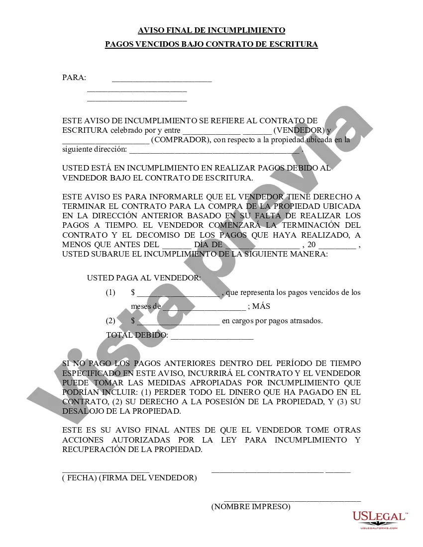 Preview Aviso final de incumplimiento de pagos vencidos en relación con el contrato de escritura