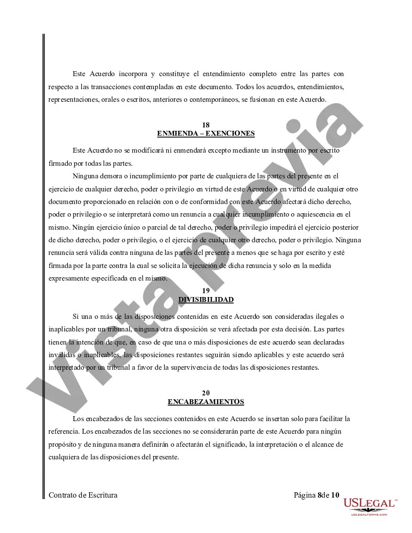 Preview Acuerdo o Contrato de Escritura de Venta y Compra de Bienes Raíces a/k/a Terreno o Contrato de Ejecución