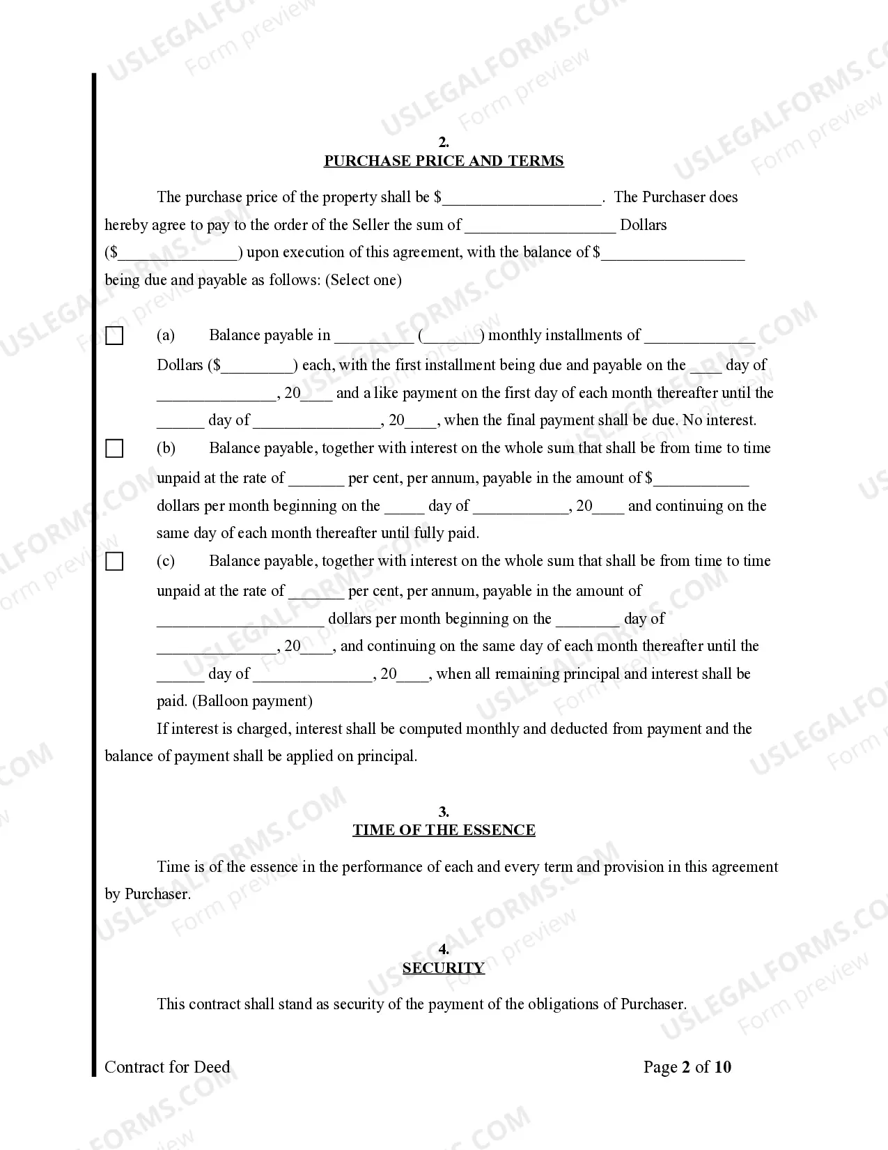 Preview Agreement or Contract for Deed for Sale and Purchase of Real Estate a/k/a Land or Executory Contract