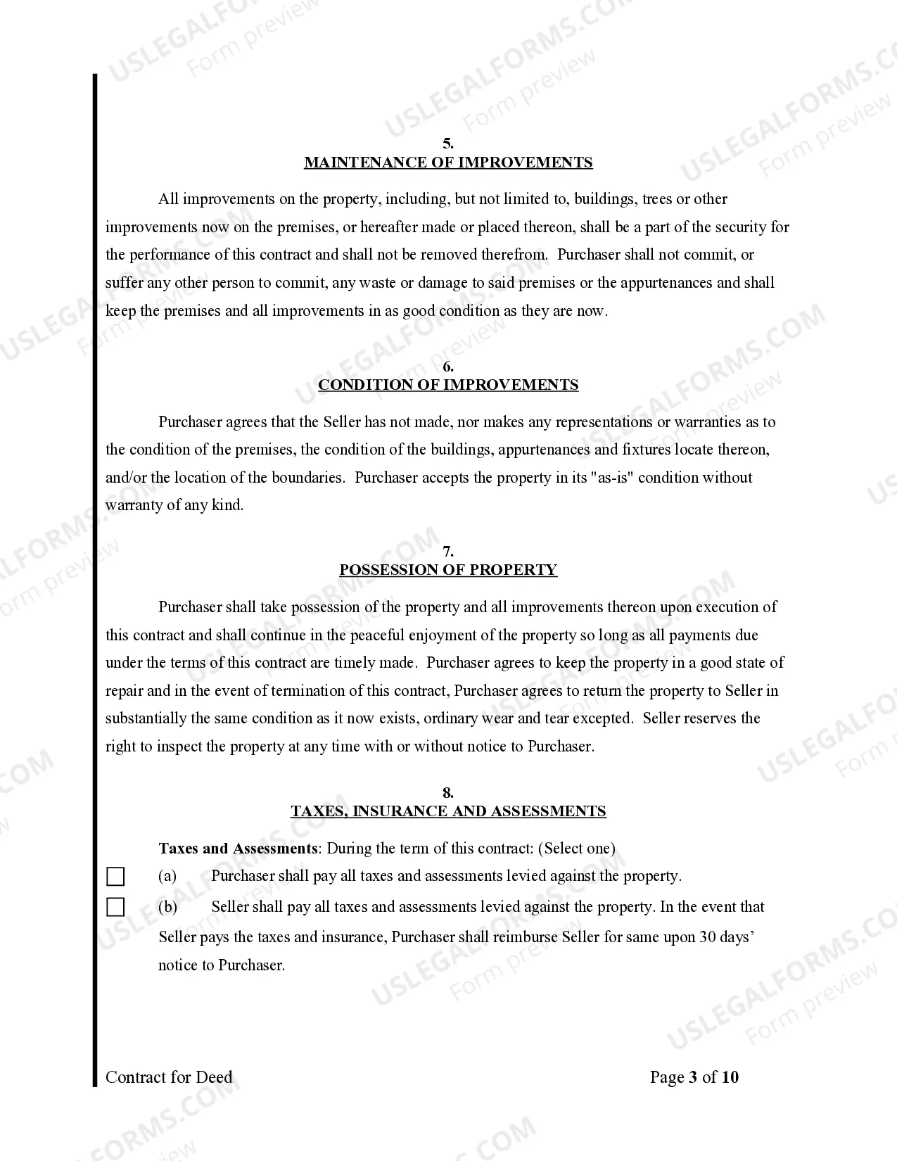 Preview Agreement or Contract for Deed for Sale and Purchase of Real Estate a/k/a Land or Executory Contract