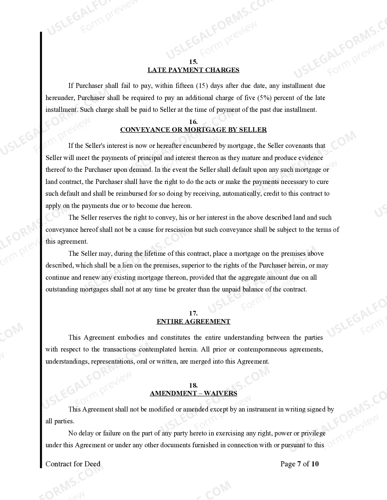 Preview Agreement or Contract for Deed for Sale and Purchase of Real Estate a/k/a Land or Executory Contract