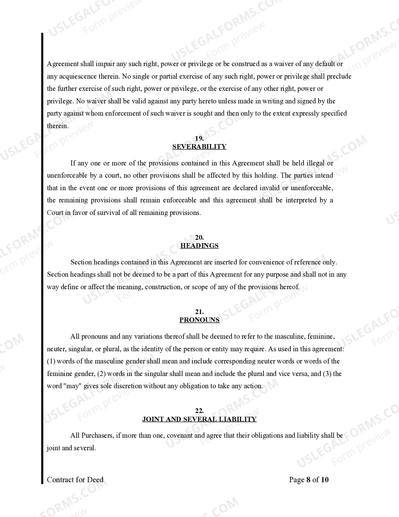 Preview Agreement or Contract for Deed for Sale and Purchase of Real Estate a/k/a Land or Executory Contract
