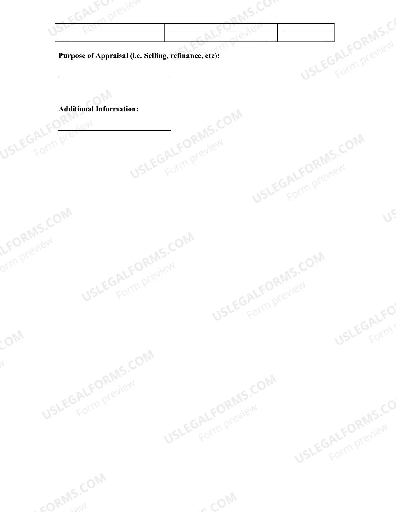 Preview Seller's Information for Appraiser provided to Buyer