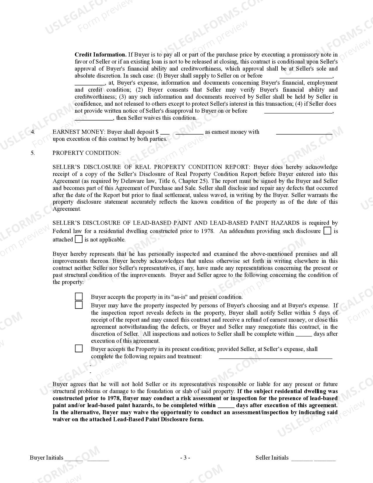 Delaware Contract for Sale and Purchase of Real Estate with No Broker