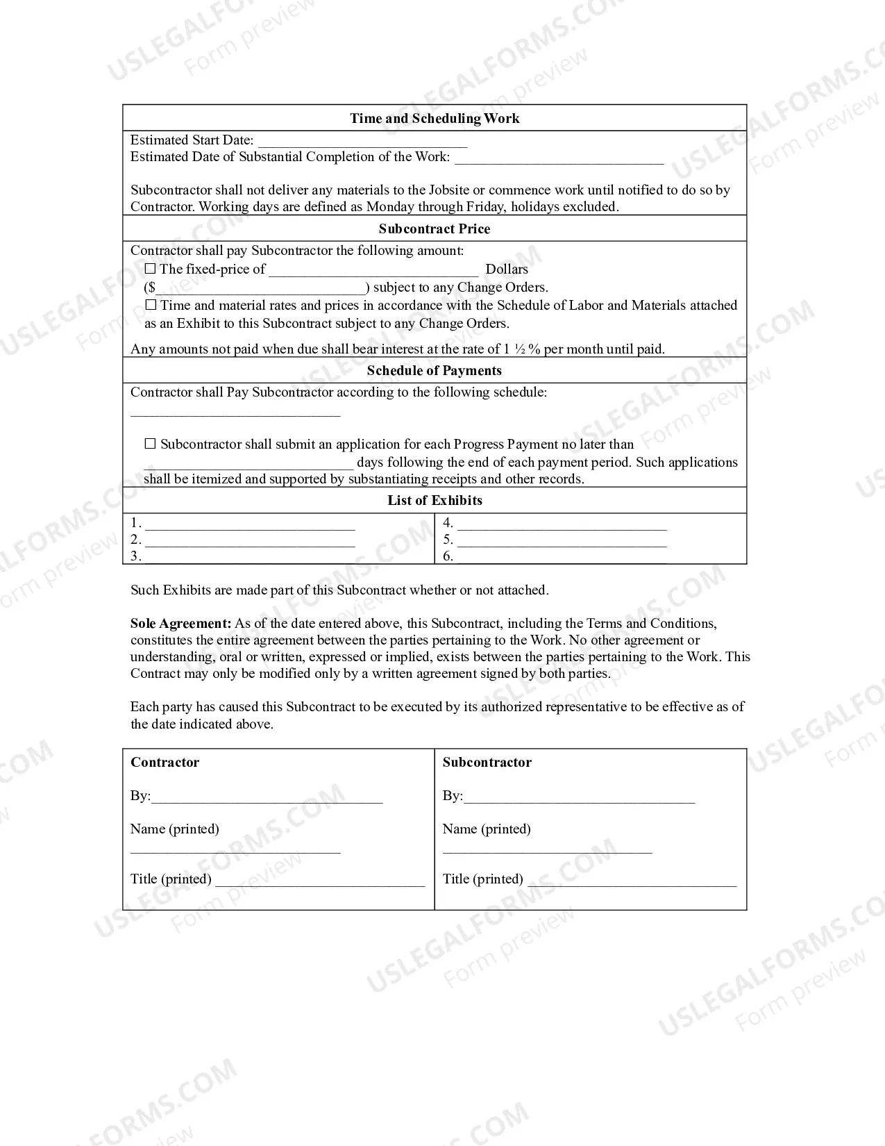 Preview Subcontractor's Agreement